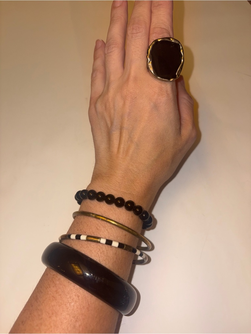 Y2K Black Jewelry Stack 5 Pc Chunky Bangle Gold Tone Statement Ring Size 9